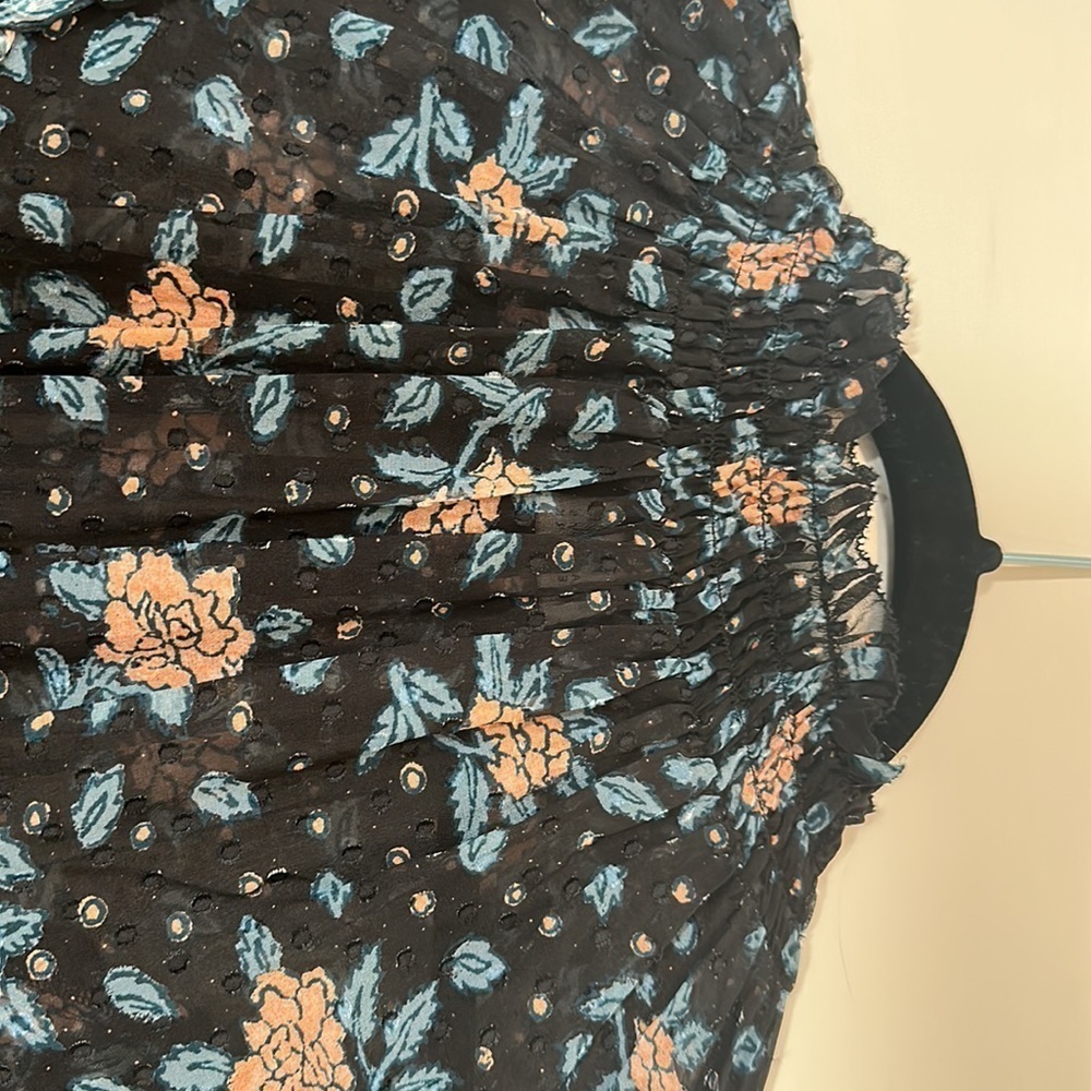 Ulla Johnson Womens Vivian Dress Floral Ruffle Neck Smocked Sleeve Black Size 2 - Picture 9 of 9